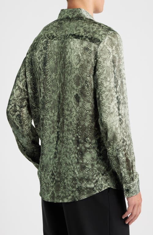 Open Edit Snakeskin Print Satin Button-up Shirt In Green