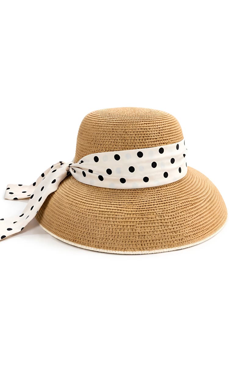 SURELL Bow Bell Straw Hat, Main, color, Natural/ Dot