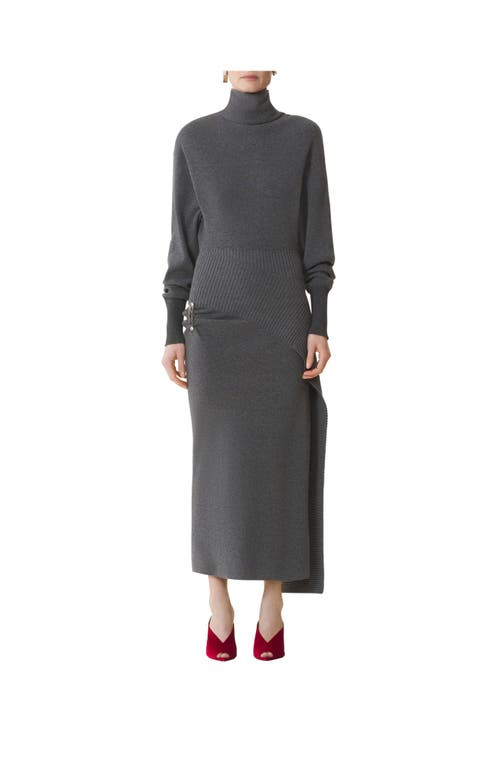 Lanvin Knee Length Dress With Turtleneck And Side Slit In Gray