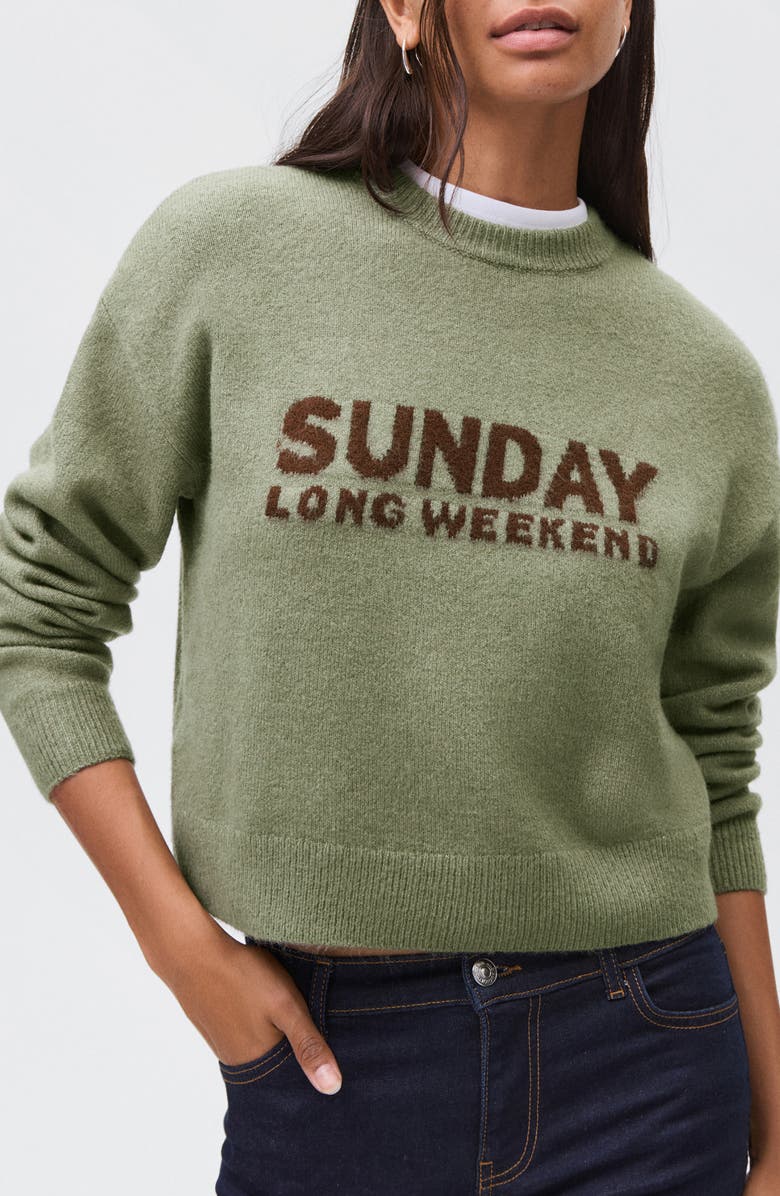 MANGO TEEN Embroidered Graphic Crewneck Sweater, Main, color, Green