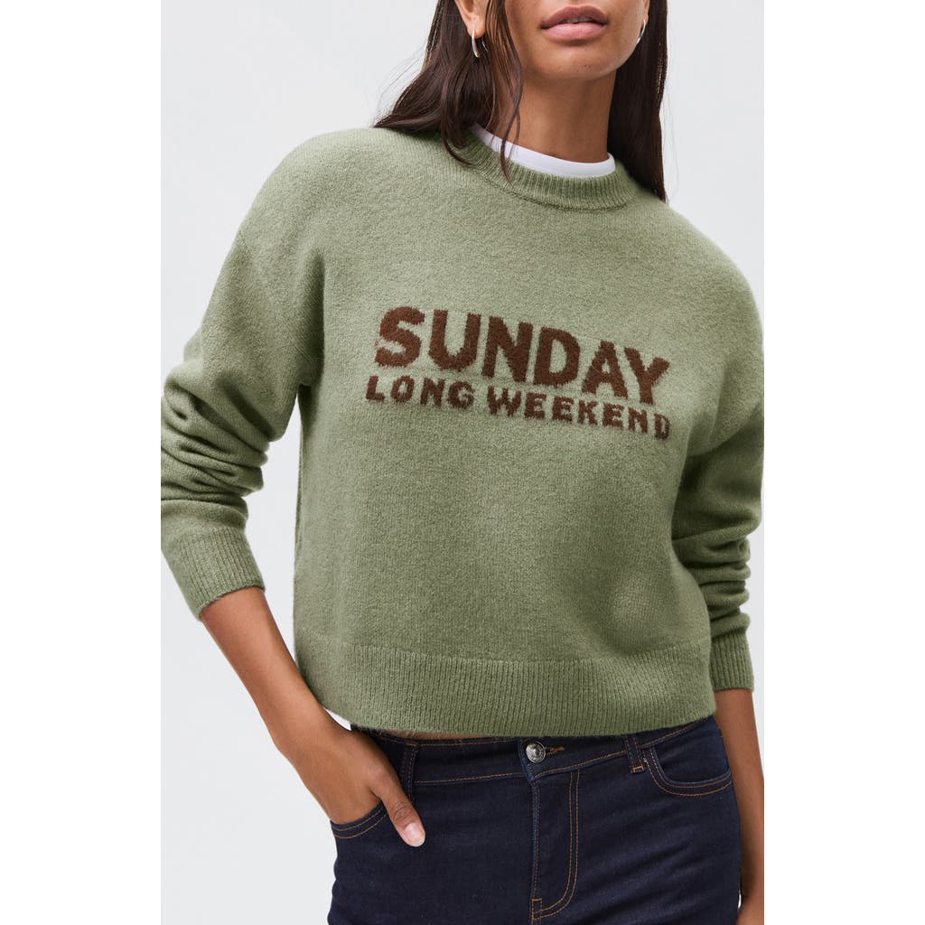 Mango Teen Embroidered Graphic Crewneck Sweater In Green