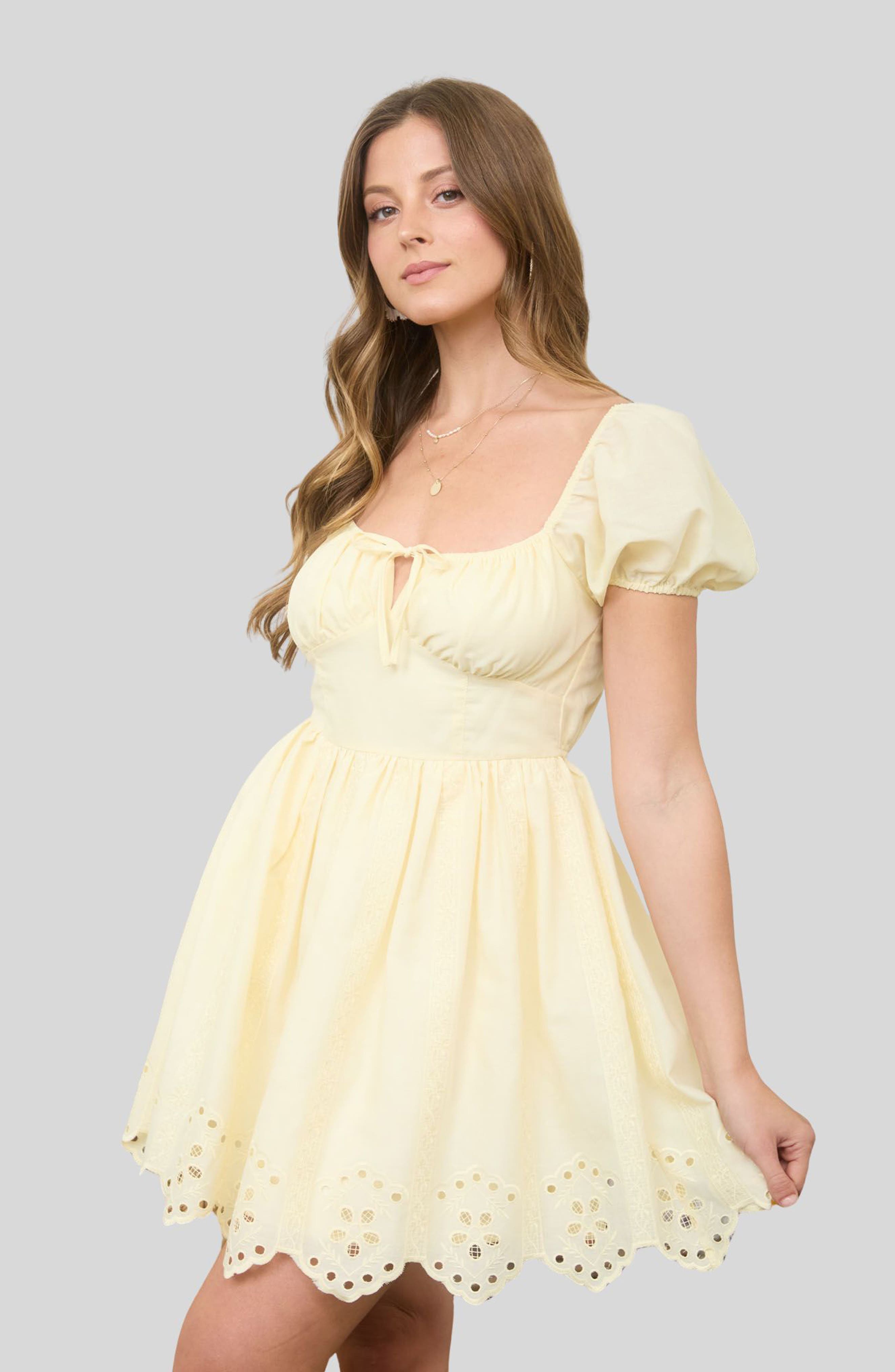 Puff Sleeve Embroidered Eyelet Minidress - image 4