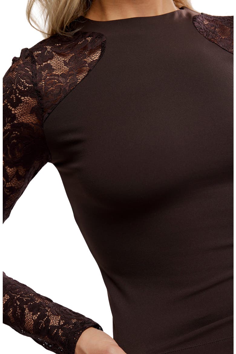 No Excuses Lace Sleeve Top, Alternate, color, HOT FUDGE