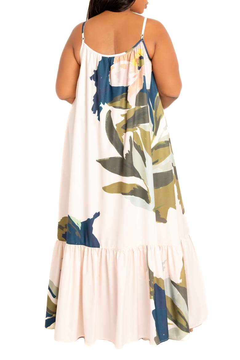 Floral Print Voluminous Maxi Dress, Alternate, color, BEIGE MULTI