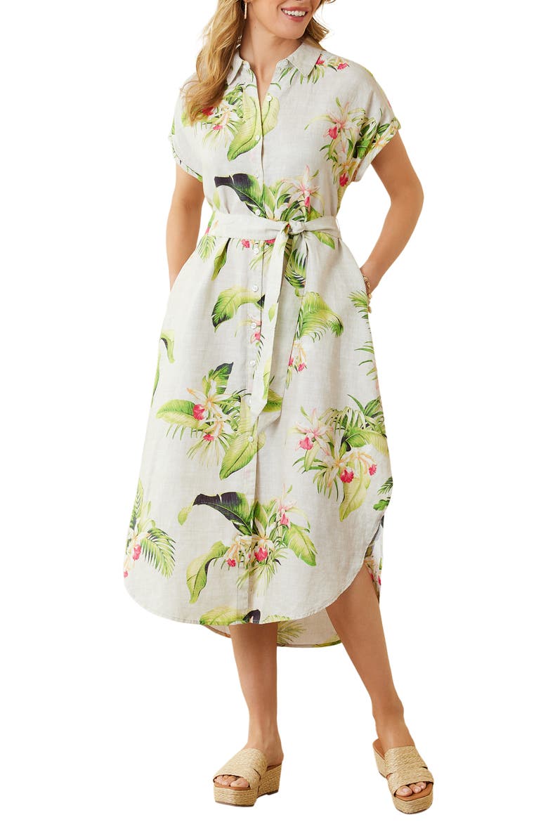 La Brisa Blooms Linen Shirtdress, Main, color, PURE KHAKI