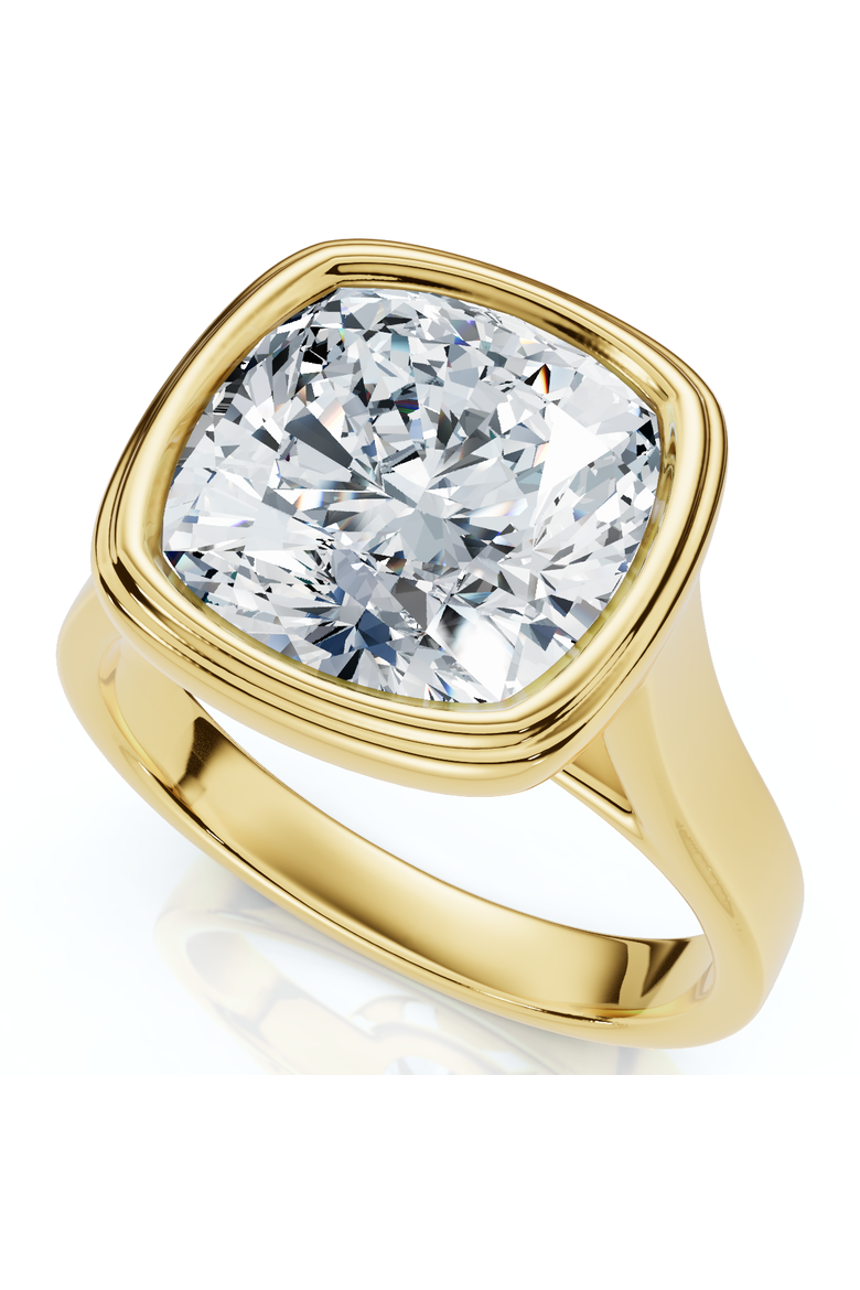 Ceritifed 4Ct Eloise Cushion Cut Bezel Set Diamond Engagement Ring 14k Gold Lab, Main, color, 14k Yellow Gold