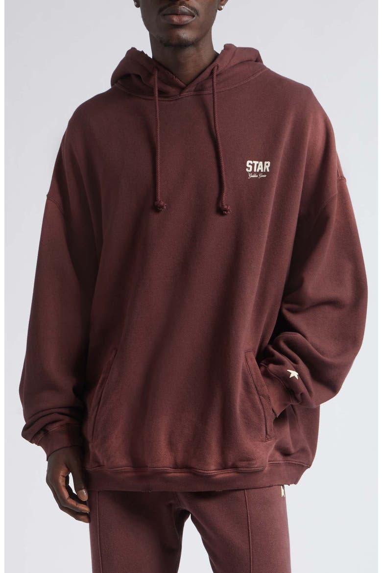 Gender Inclusive Distressed Oversize Star Graphic Hoodie, Main, color, WINDSOR WINE