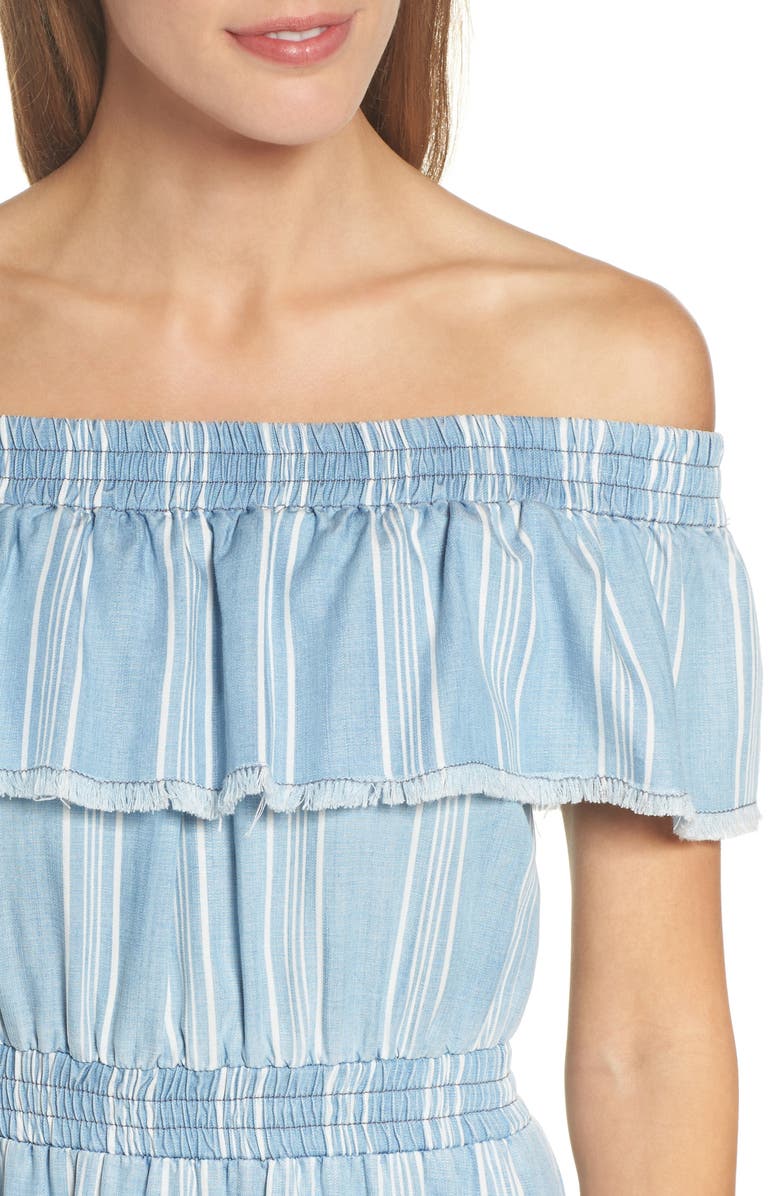 BB Dakota by Steve Madden BB Dakota Coco Stripe Off the Shoulder Ruffle Dress, Alternate, color,