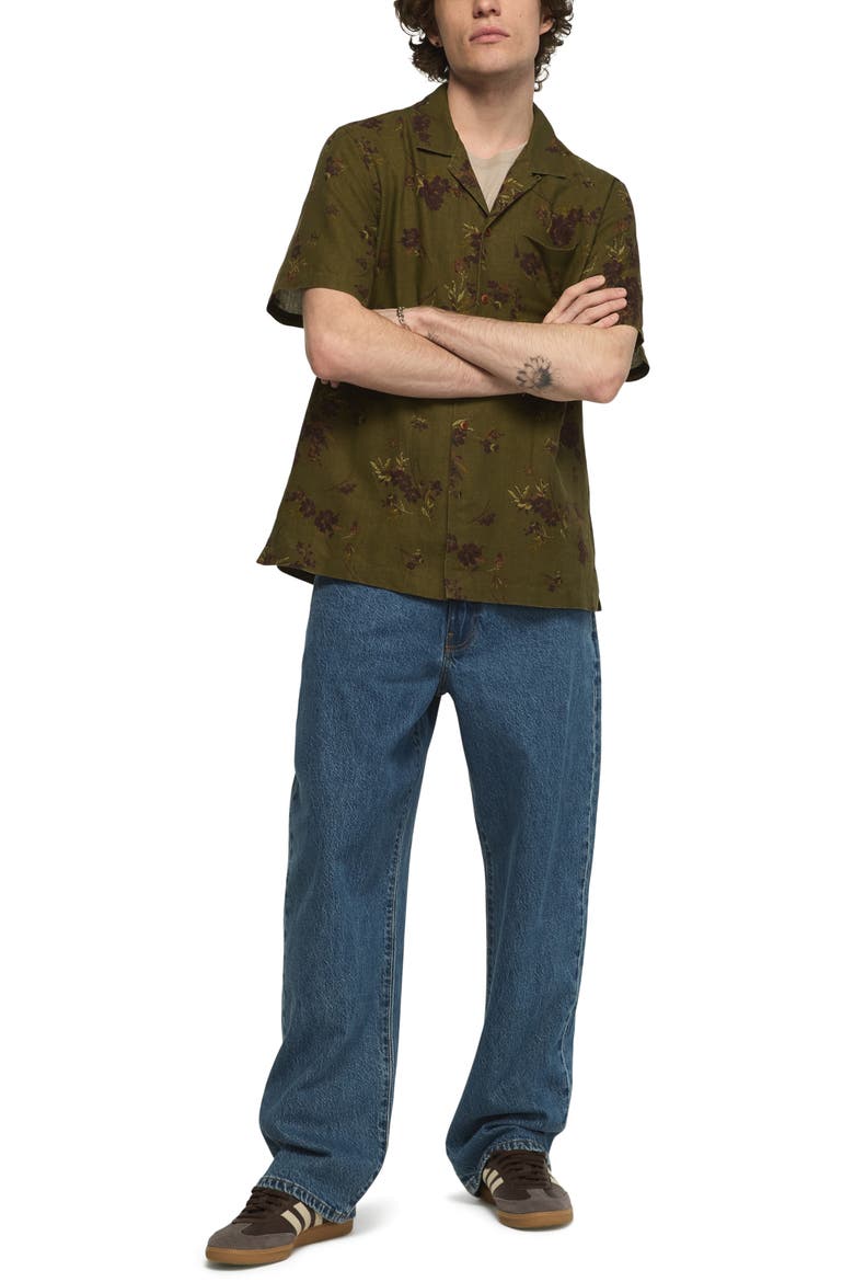 Printed Linen and Cotton Camp Shirt, Alternate, color, OLIVE PRINT