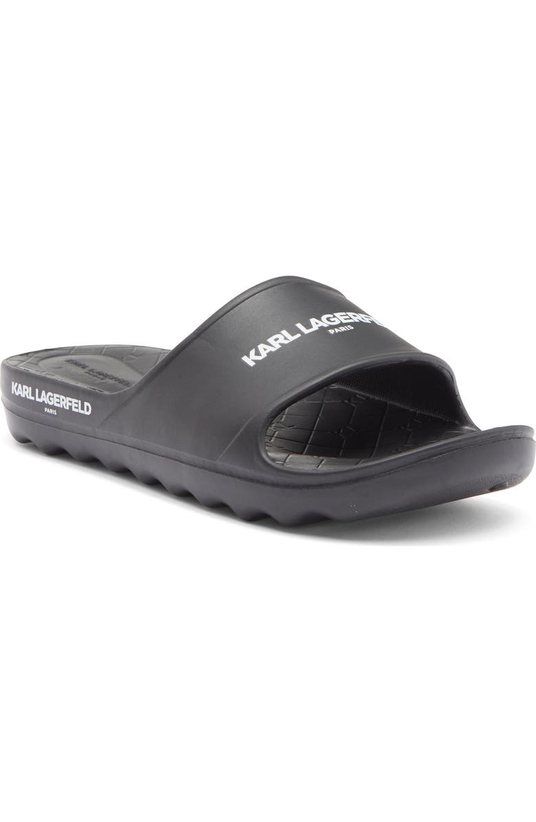 KARL LAGERFELD PARIS Block Logo Slide Sandal, Main, color, Black