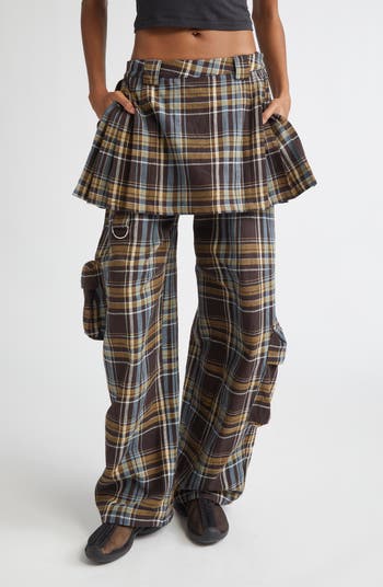 【関税込み】Collina Strada ブラウン Lawn Skirt カーゴパンツ Collina Strada Lawn Plaid Skirt Overlay Cargo Pants | Nordstrom