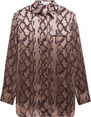Stella McCartney Snakeskin Print Satin Button-Up Shirt
