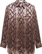 Stella McCartney Snakeskin Print Satin Button-Up Shirt