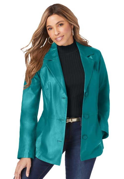 Jessica London Leather Blazer In Green