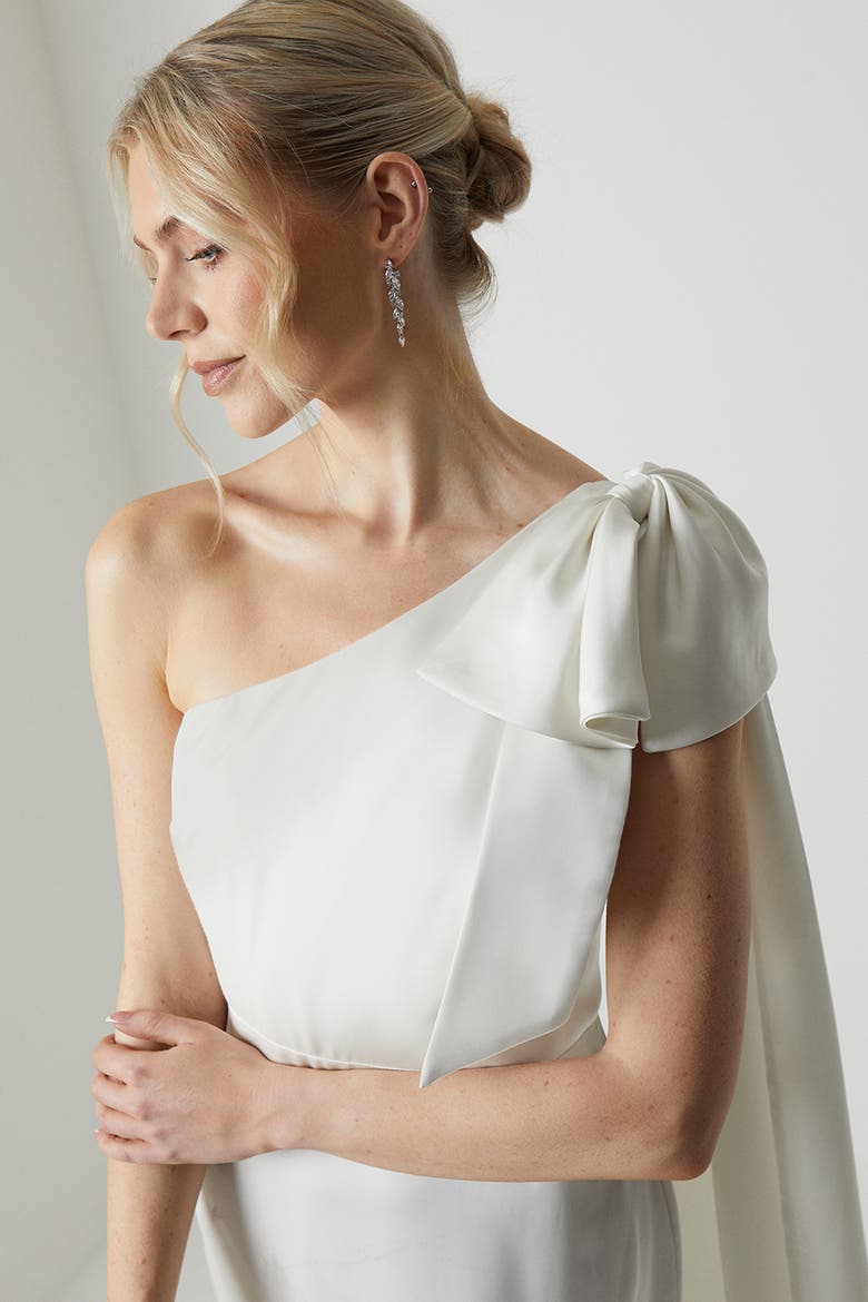 One Shoulder Satin Wedding Dress, Alternate, color, Ivory