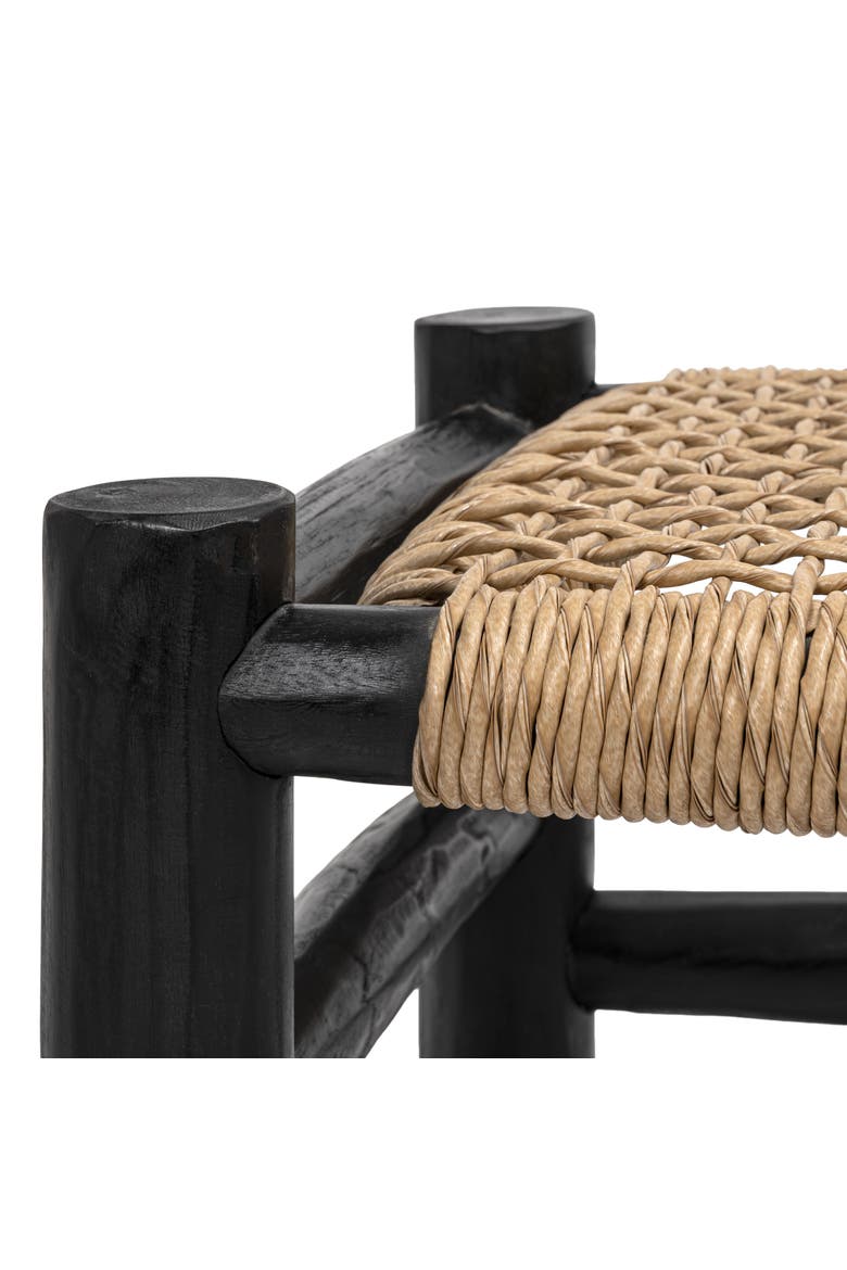 Chuck Bohemian Handcrafted Woven Synthetic Rattan Seat and Wood Indoor/Outdoor Backless Accent Stool, Alternate, color, Black
