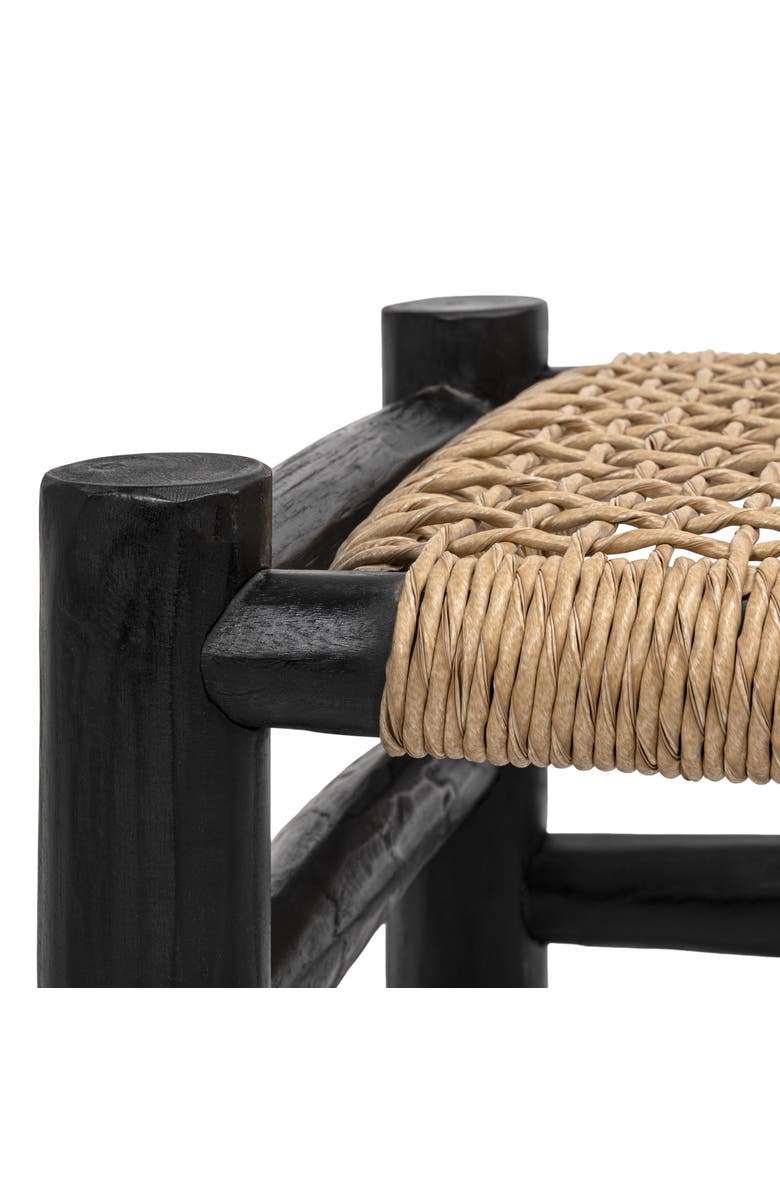 JONATHAN Y Chuck Coastal Bohemian Handcrafted Indoor/Outdoor Teak Wood Accent Stool with Woven Seat, Alternate, color, Black