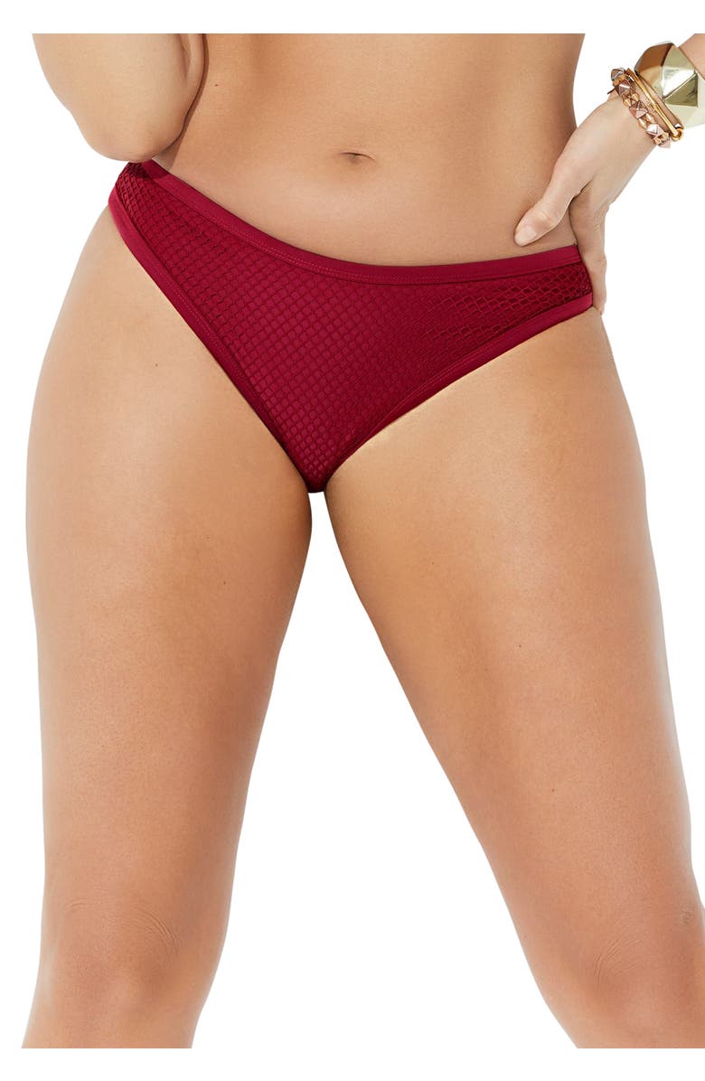 Swimsuits for All Knit Mesh Overlay Bikini Bottom, Main, color, Maroon