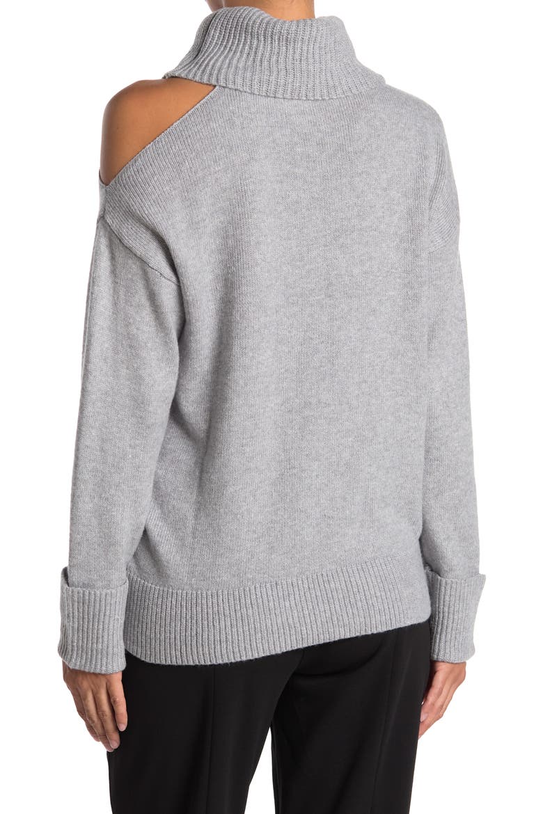 Cutout Shoulder Turtleneck Sweater, Alternate, color, SILVER HTHR