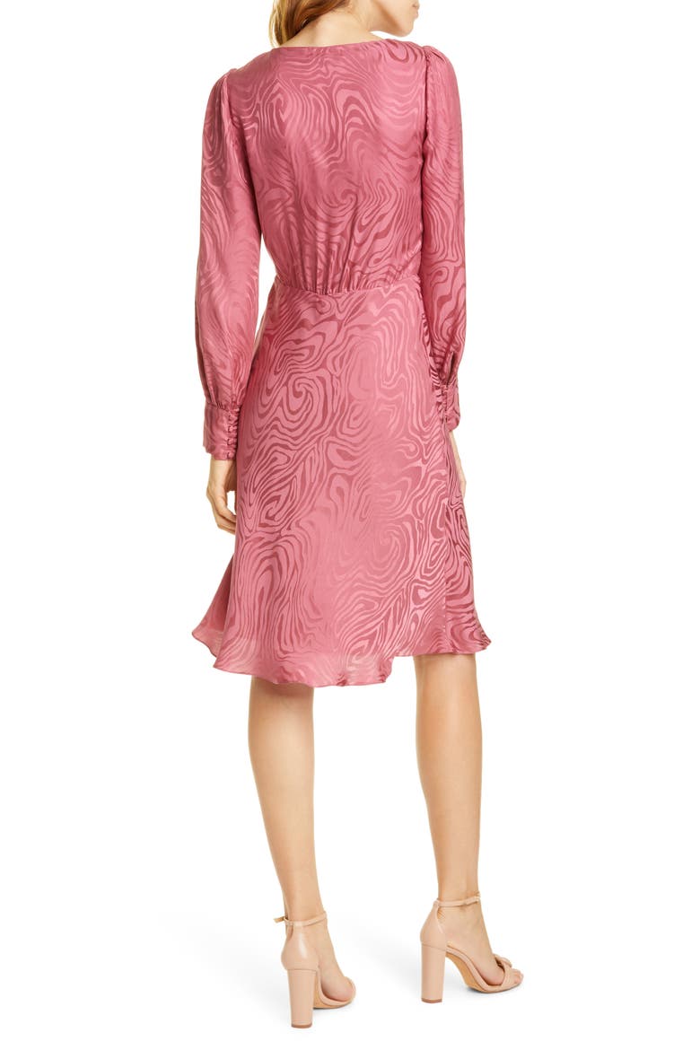 Swirl Jacquard Long Sleeve Silk Blend Dress, Alternate, color, HIBISCUS