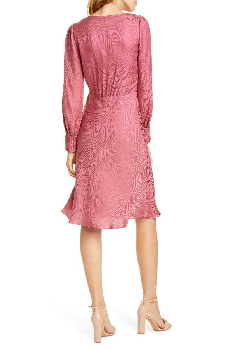 Rebecca Taylor Swirl Jacquard Long Sleeve Silk Blend Dress, Alternate, color, 