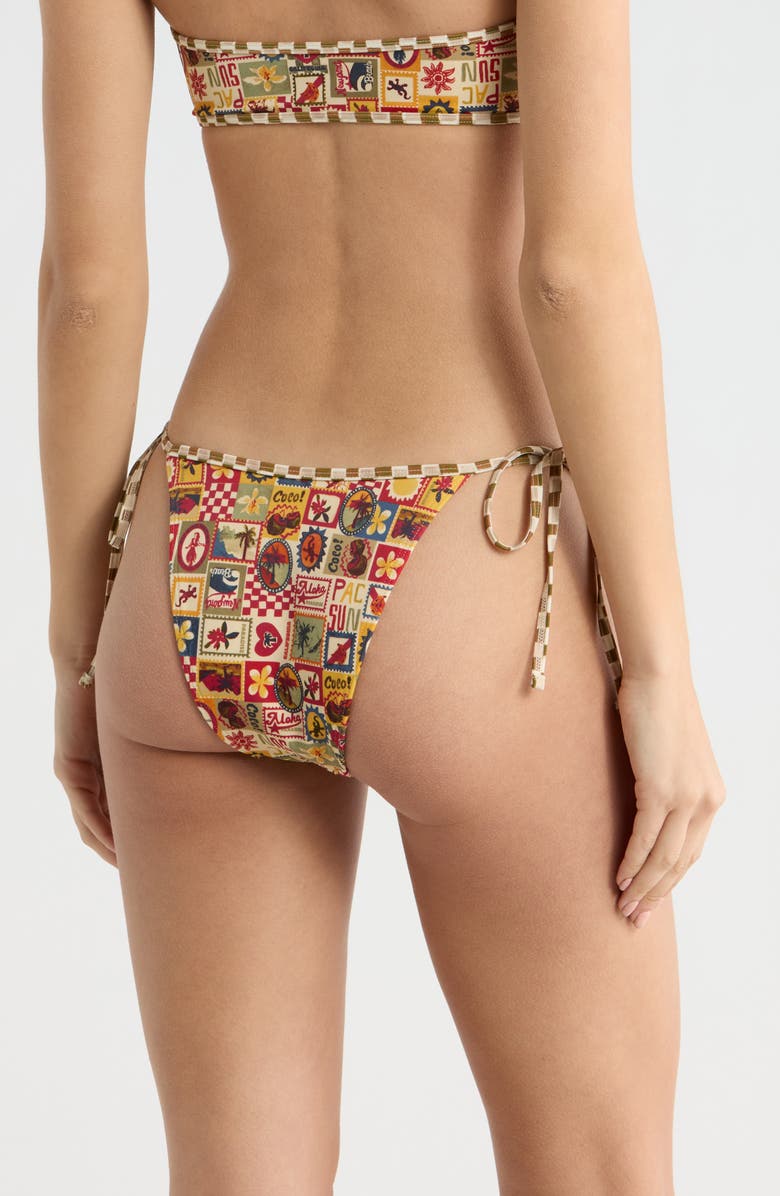 PacSun Jasper High Cut Side Tie Bikini Bottoms, Alternate, color, Beige Multi