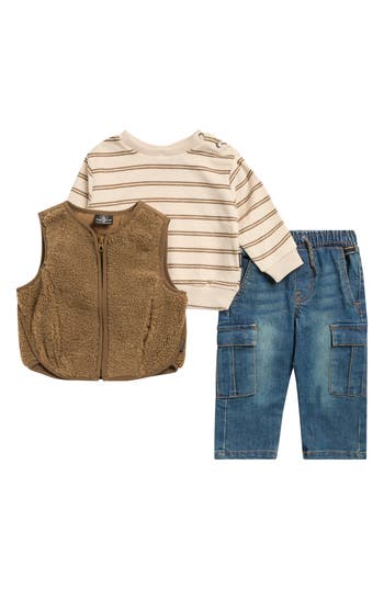 Volcom Pullover, Jeans & Faux Shearling Vest Set In Multi