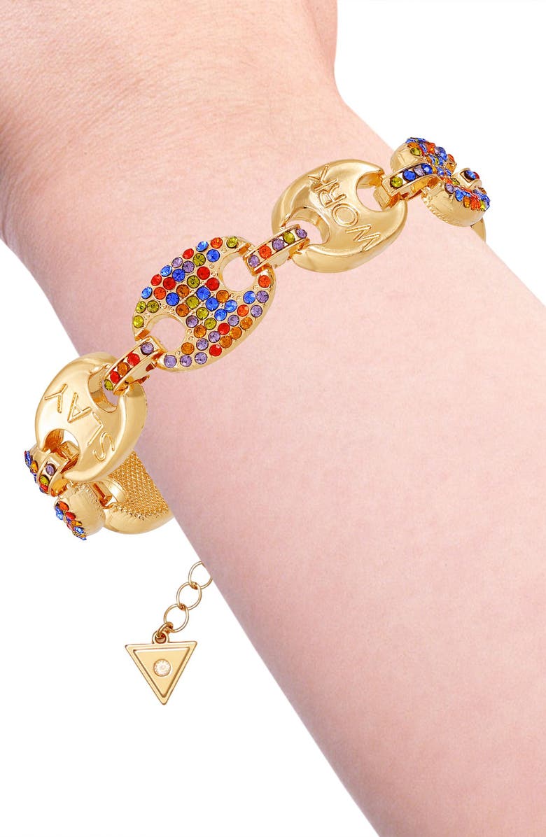 GUESS Crystal Mariner Chain Bracelet, Alternate, color, Gold Tone