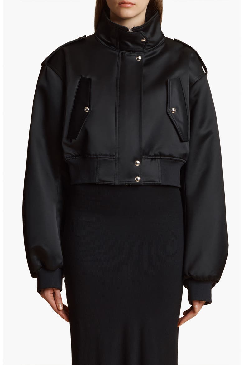 Kember Satin Crop Jacket, Main, color, BLACK