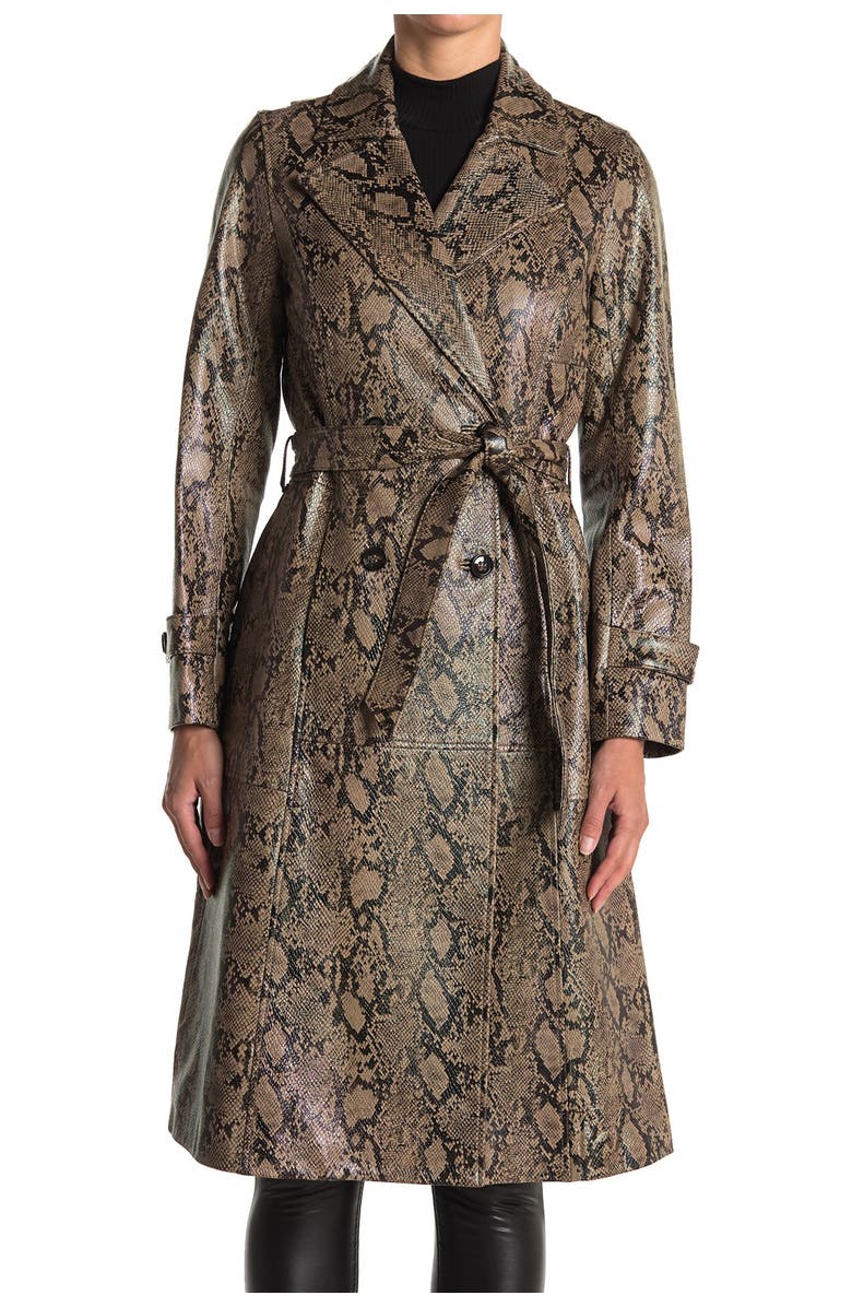 FRAME Emossed Snake Print Leather Trench Coat, Alternate, color, 