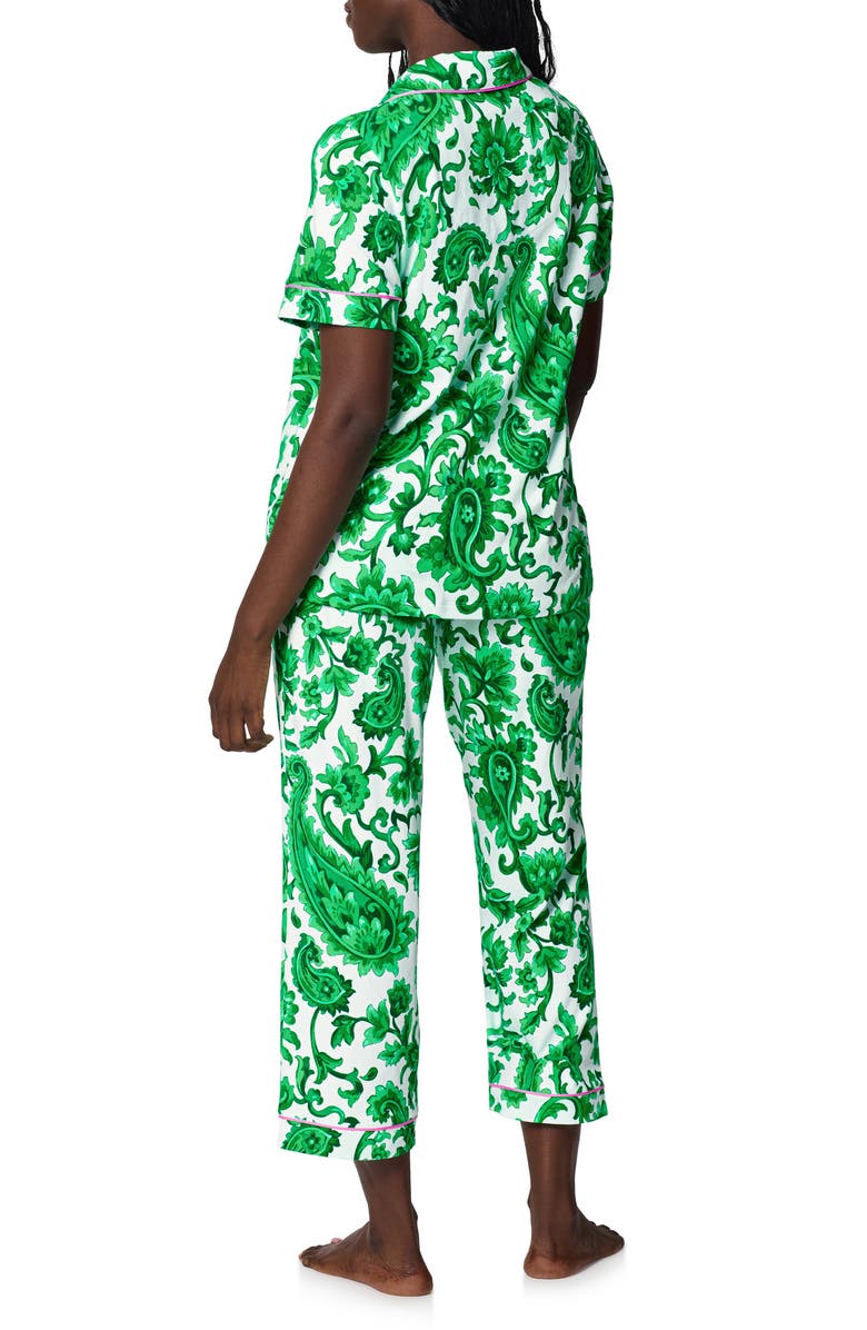 BedHead Pajamas Print Stretch Organic Cotton Jersey Crop Pajamas, Alternate, color, Sorrento Verde