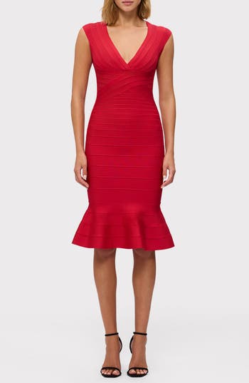 Herve Leger The Sophie Dress In Lipstick Red