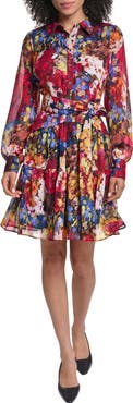 KARL LAGERFELD PARIS Print Metallic Long Sleeve Dress