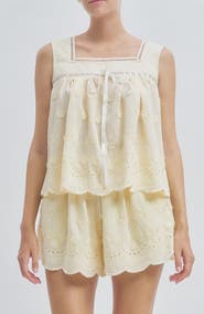 MAUDE CLUB Odette Floral Appliqué Babydoll Top