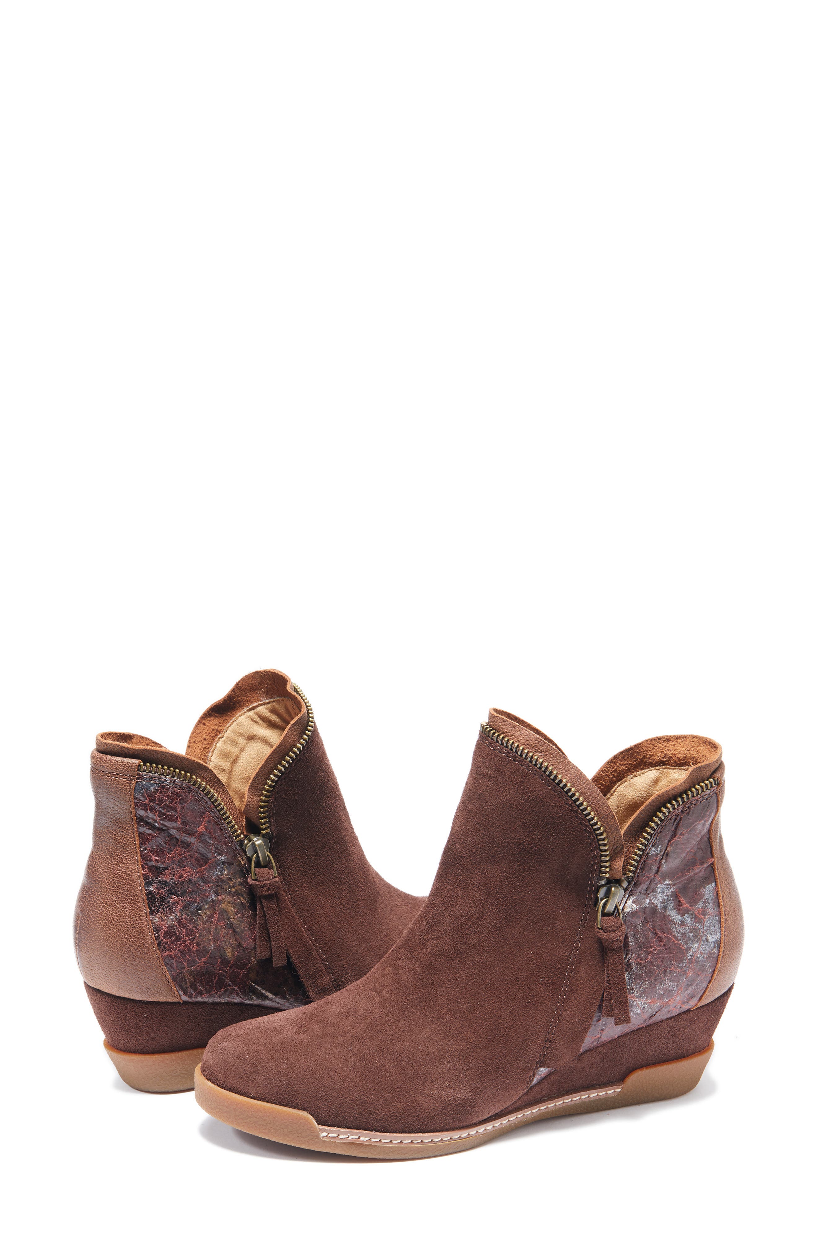 Dana Wedge Bootie, Alternate, color, DARK BROWN SUEDE WITH FOLIAGE