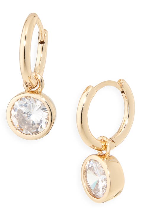 CZ Bezel Drop Huggie Hoop Earrings