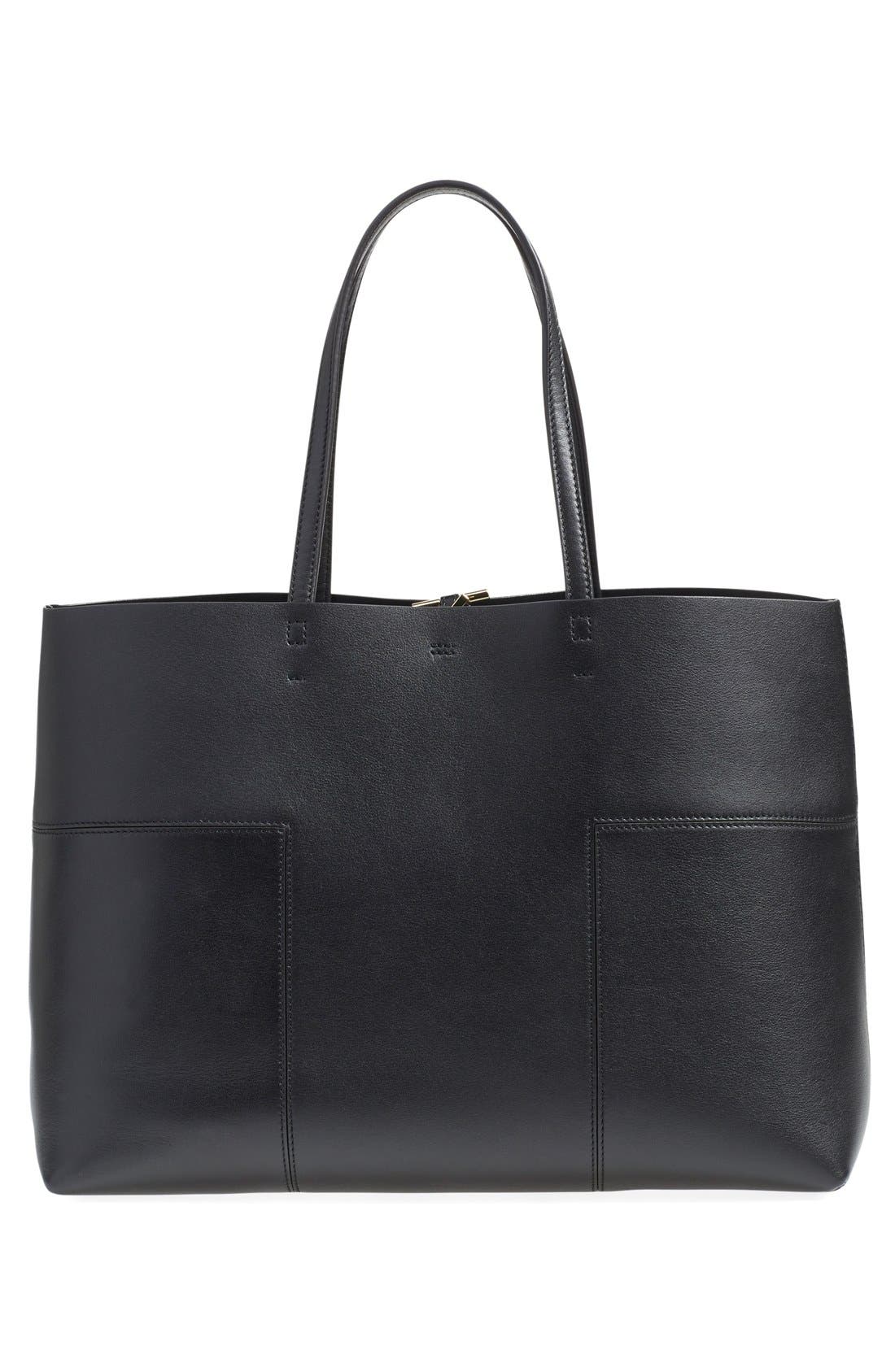 Tory Burch 'Block-T' Leather Tote, Alternate, color, 