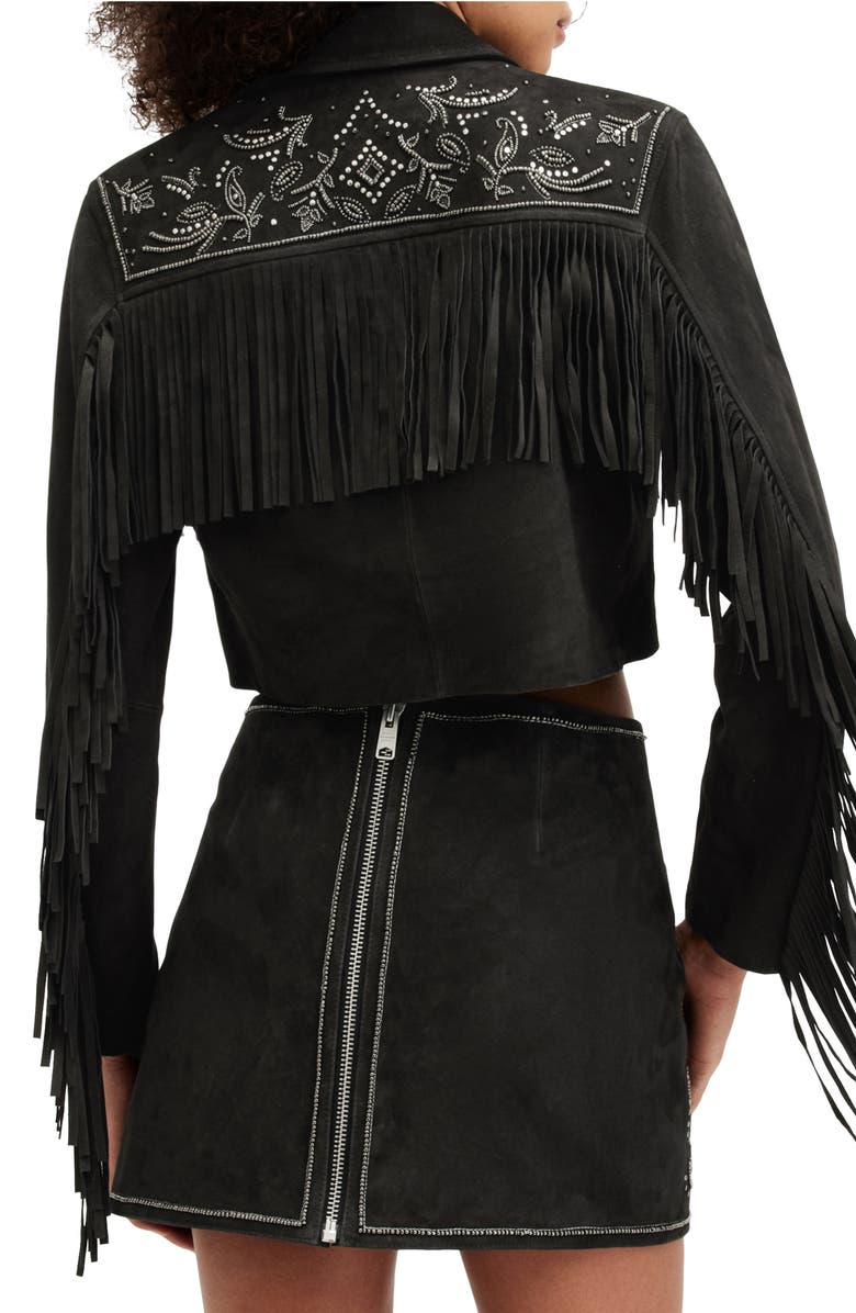 AllSaints Corinna Embellished Fringe Suede Crop Jacket, Alternate, color, 
