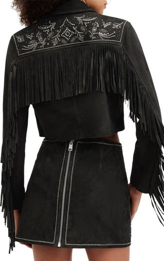 Corinna Embellished Fringe Suede Crop Jacket