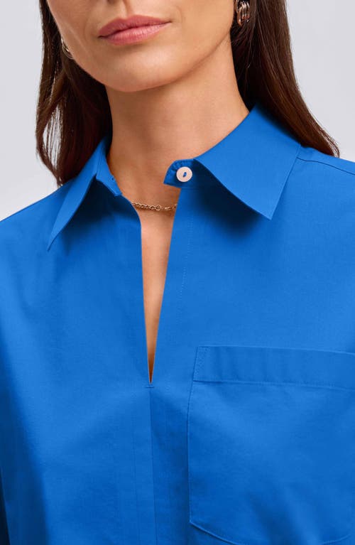 Shop Foxcroft Bella Solid Popover Top In Cobalt Blue