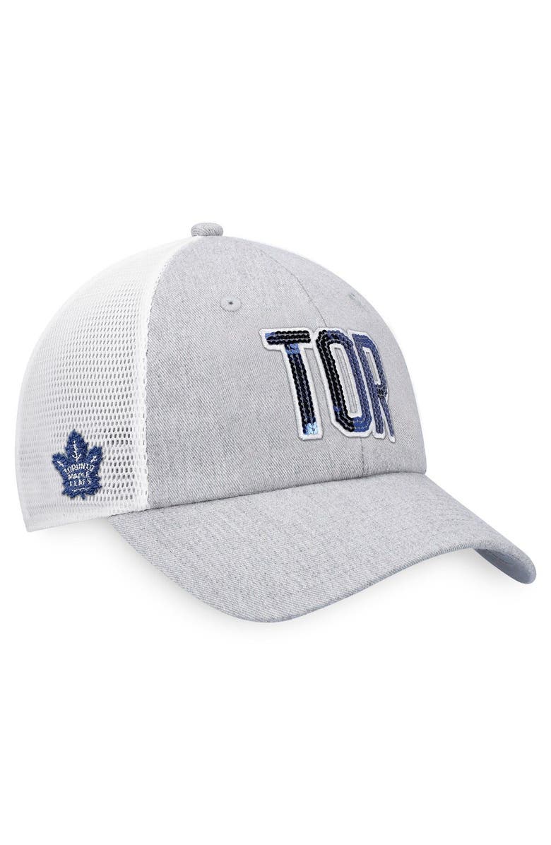 FANATICS Women's  Fanatics Branded Heather Gray/White Toronto Maple Leafs Iconic Glimmer Trucker Snapback Hat, Main, color, 