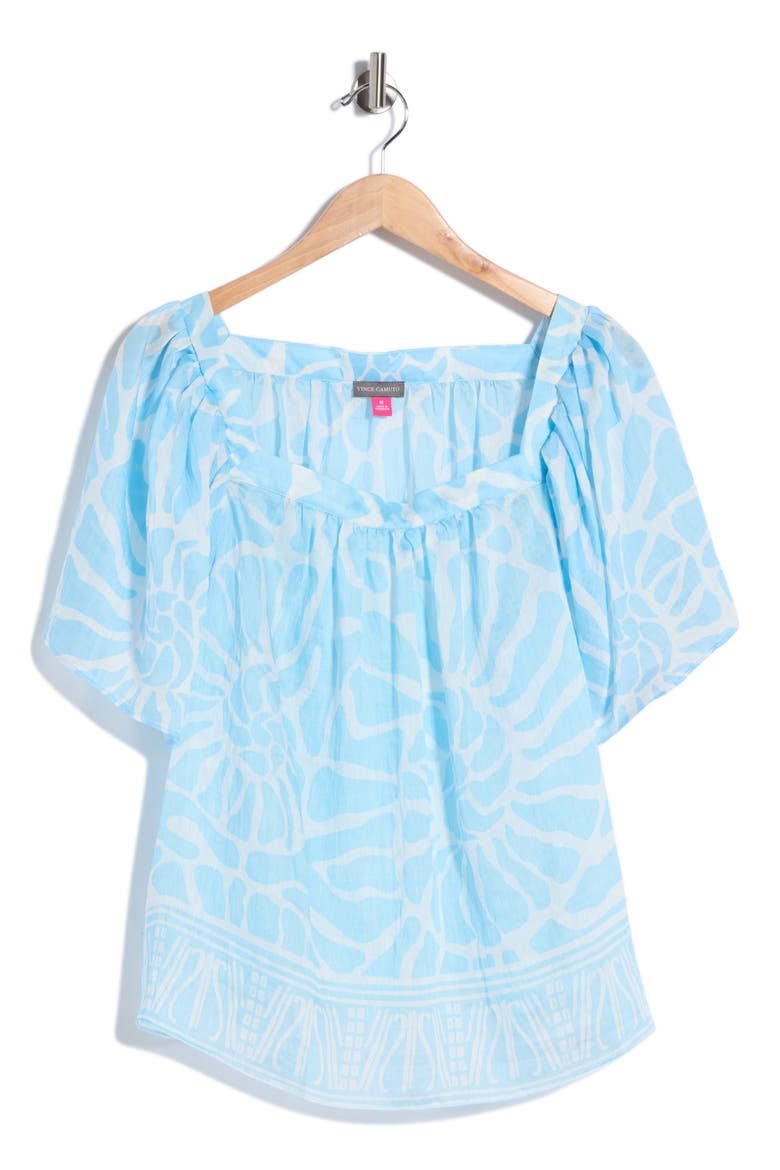 Floral Short Sleeve Tiered Top, Main, color, COOL WATERS