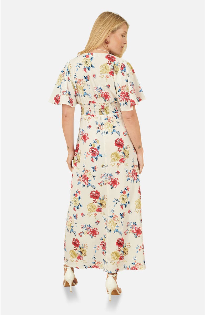 Yumi Ruched Waist V-Neck Midi Dress, Alternate, color, Ivory