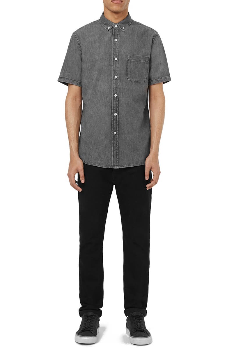 Topman Short Sleeve Denim Woven Shirt, Alternate, color,