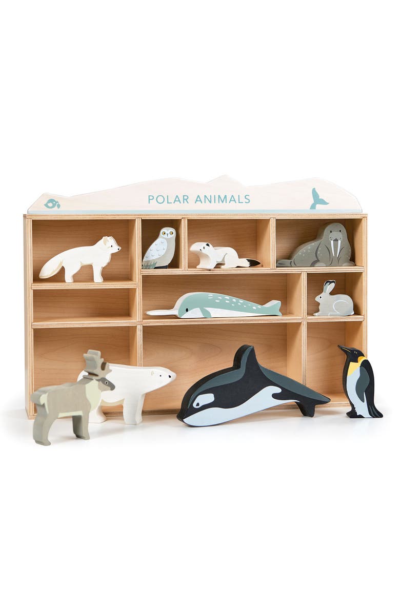Tender Leaf Toys Polar Animals 10-Piece Wooden Toy Set & Shelf, Alternate, color, Multi