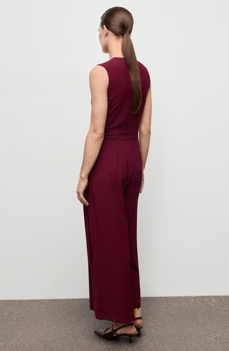 MANGO Belt Wrap Sleeveless Jumpsuit, Alternate, color, Wine