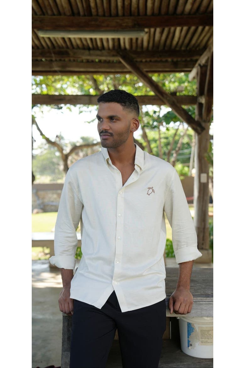Careya Linen-blend Embroidered Button-down Shirt, Alternate, color, Ivory (off-white)