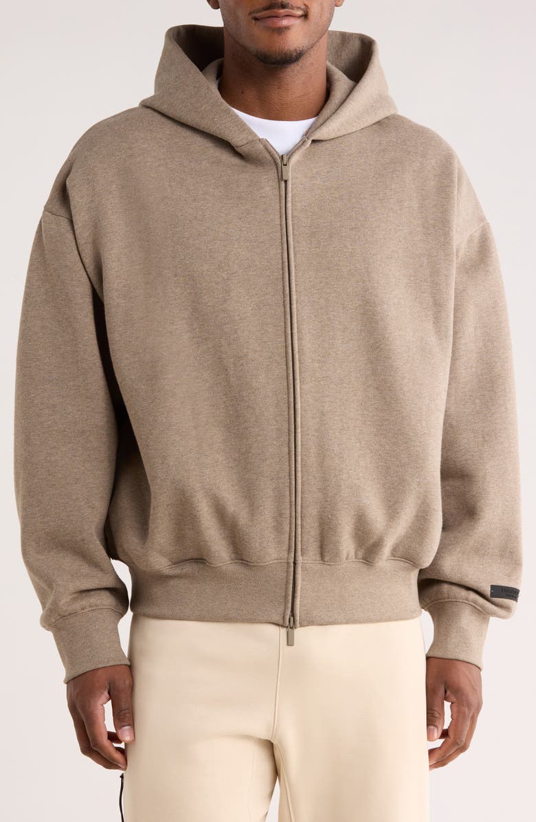 Fear of God Essentials Classic Fit Fleece Zip-Up Hoodie, Alternate, color, Concrete/Dark Concrete Heather