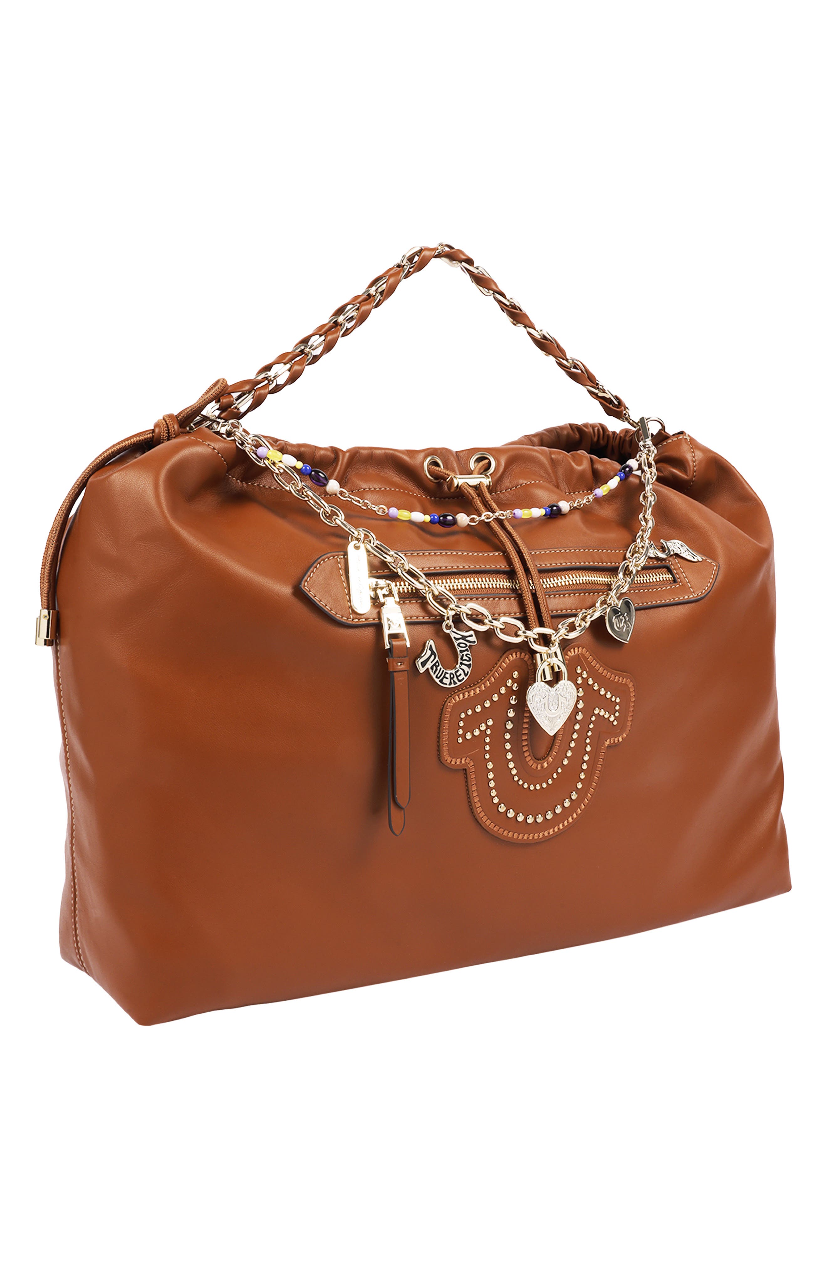 Vintage Chain Faux Leather Soft Hobo Bag, Alternate, color, COGNAC