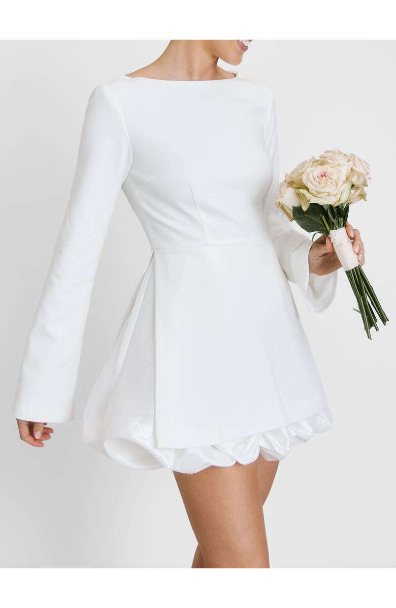 Six Stories Isla Split Sleeve Bubble Hem Mini Dress, Alternate, color, White